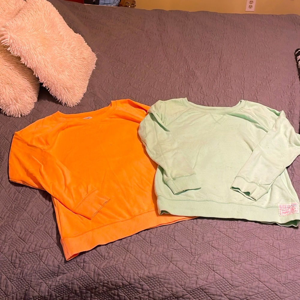 Matching lightweight bright old navy sweatshirts.